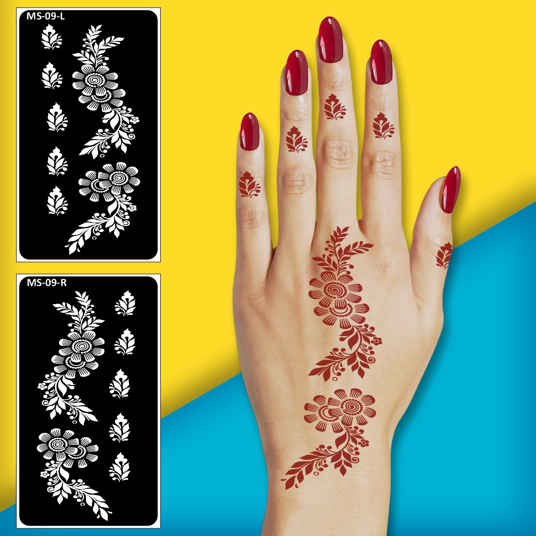 Flower Ready-to-Use Henna Stencil With Trendy Designs Stencil Mahndi Sticker One Set For Each Hand
