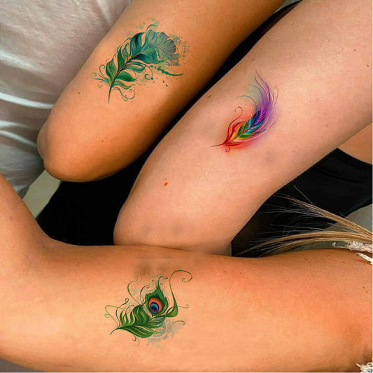 Temporary Tattoowala Colourful Feather 3 Design Temporary Tattoo for Men and Women Waterproof Sticker