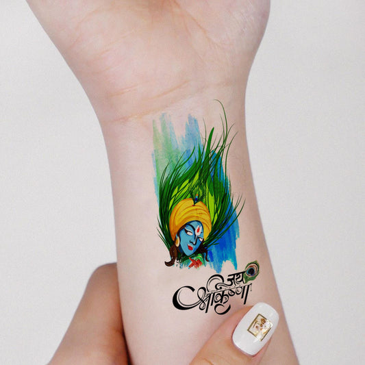 Temporary Tattoowala Shri Krishna With Feather Temporary Tattoo for Men and Women Sticker