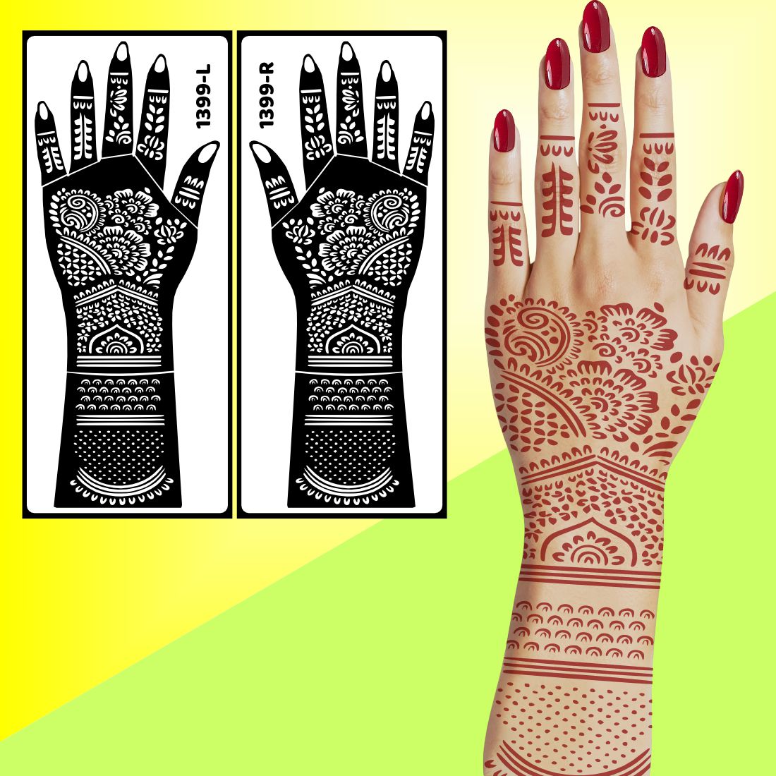 Full Palm Bridal Mehndi Stencil Sticker With Romantic Cultural Artwork Easy To Use With Instant Beautiful Design