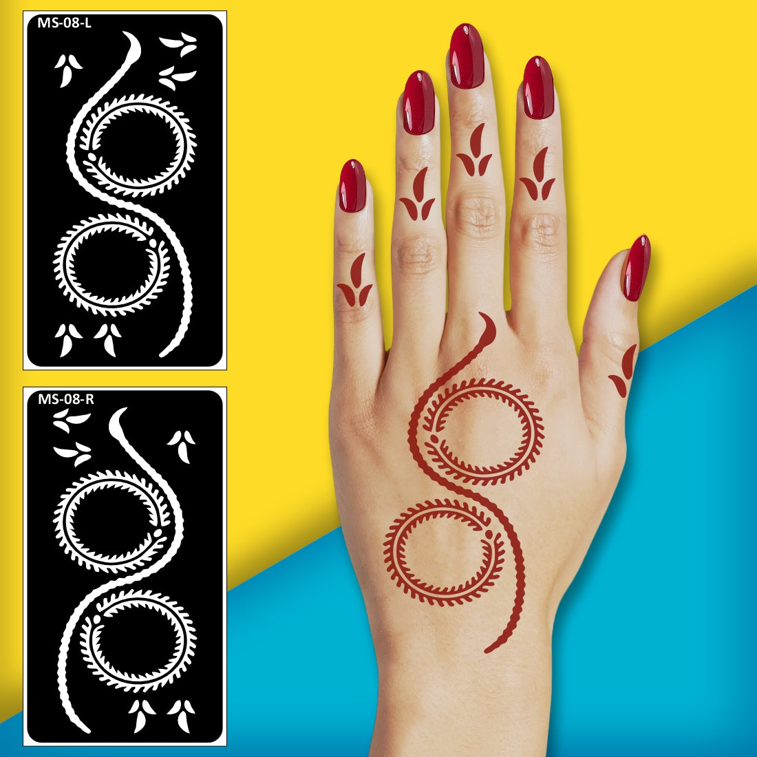 Arabic Style Henna Stencil Sticker With Floral Art One Set For Each Hand