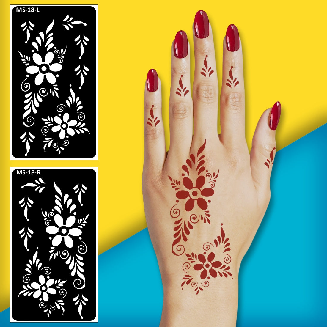Graceful Mehndi Design Sticker for Hands and Fingers Stencil Mehndi Sticker One Set For Each Hand