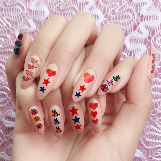 Temporary Tattoowala Star Heart Butterfly Rose Nail Colourful Temporary Tattoo for Men and Women Waterproof Sticker