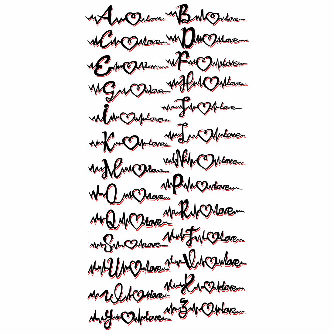 Temporary Tattoowala Black And Red Name Letter Alphabet Temporary Tattoo For Men and Woman Tattoo