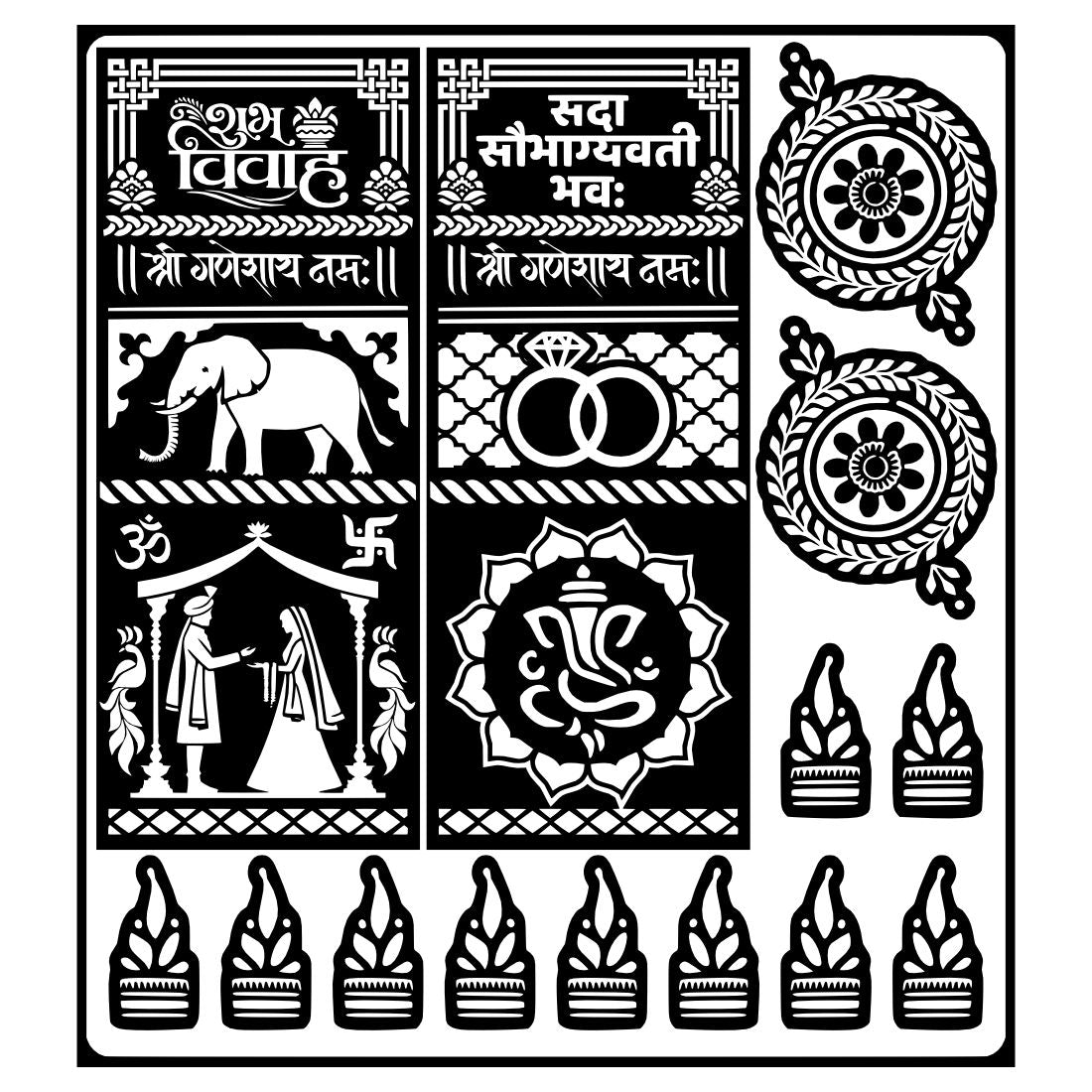 Bridal Stencil Shubh Vivah & Sada Saubhagyavati Bhava Special Stencil Mehndi Sticker