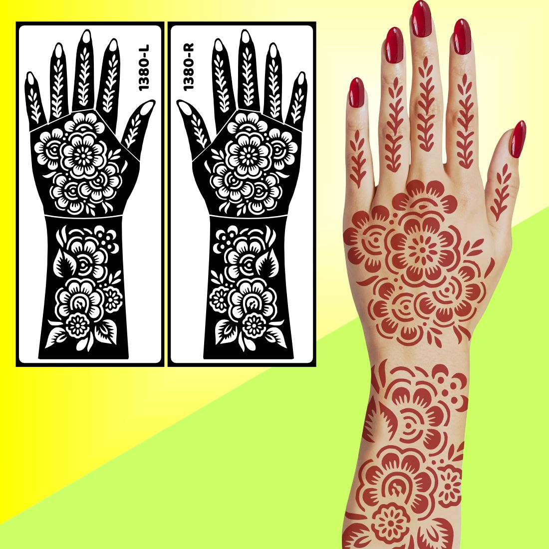 Wedding Day Mehndi Stencil Sticker For Bride Featuring Romantic Couple Easy To Use With Instant Beautiful Design