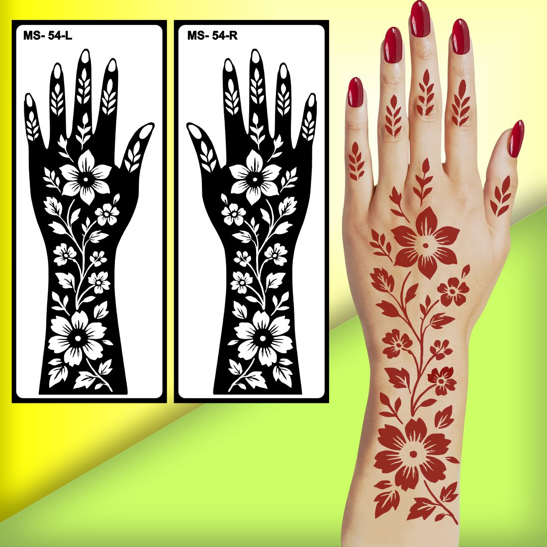 Elegant Floral Mehndi Stencil Sticker for Simple and Pretty Designs Peel And Stick Stencil Mehndi Sticker For Women, Girls And Teen-age