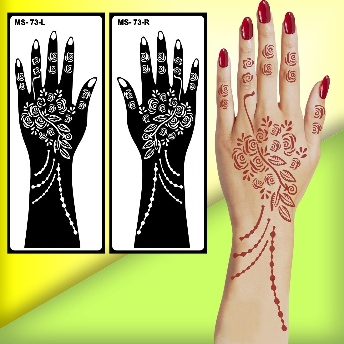 Creative Art Mehndi Stencil Sticker Set for Girls and Teens Peel And Stick Stencil Mehndi Sticker For Women, Girls And Teen-age