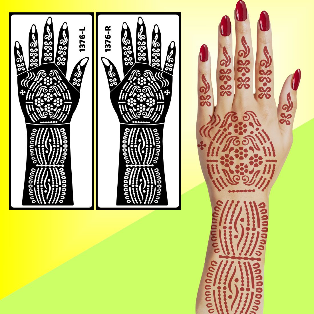 Wedding Mehndi Stencil Sticker For Brides Featuring Couple Holding Hands Easy To Use With Instant Beautiful Design