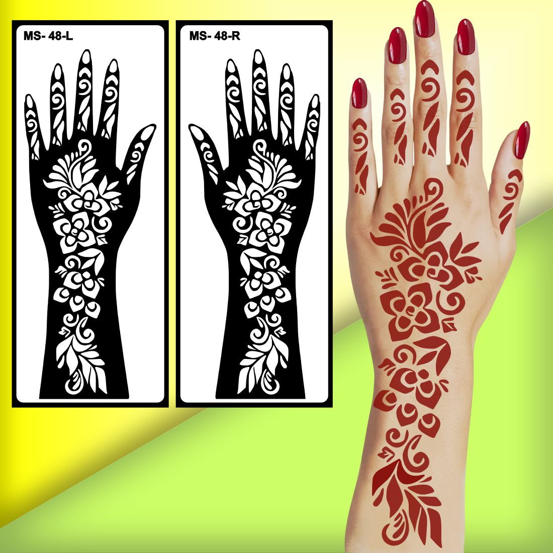 Elegant Mehndi Stencil Sticker for Wedding, Engagement and Special Events Peel And Stick Stencil Mehndi Sticker For Women, Girls And Teen-age