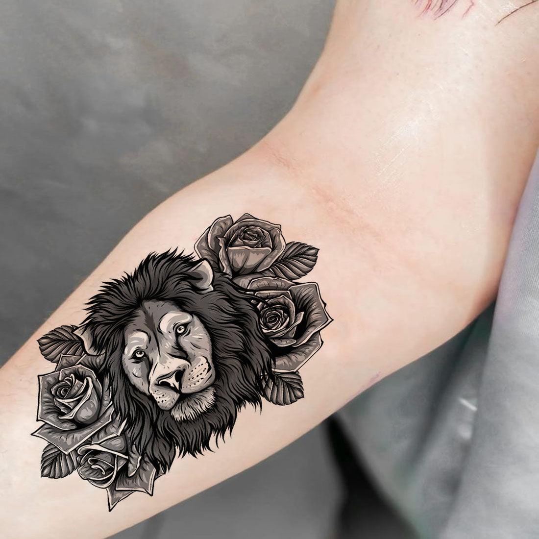 Temporary Tattoowala Black Lion With Rose Temporary Tattoo for Men and Women Waterproof Sticker