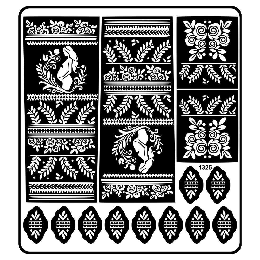 Pregnant Woman And Floral Mehndi Stencil Sticker With Traditional Patterns For Baby Showers
