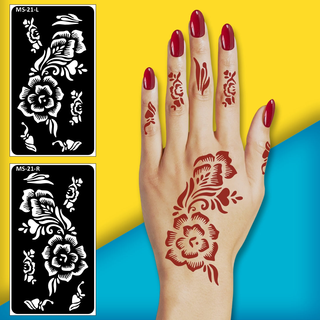 Creative Floral Henna Stencil Finger Art Set for Hands One Set For Each Hand