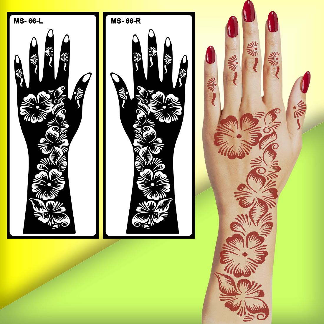 Designer Mehndi Stencil Sticker for Any Party And Any Occasion Peel And Stick Stencil Mehndi Sticker For Women, Girls And Teen-age