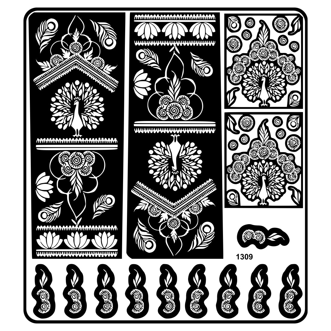Peacock And Lotus Mehndi Stencil Sticker With Traditional Decorative Patterns Full Hand Stencil Sticker