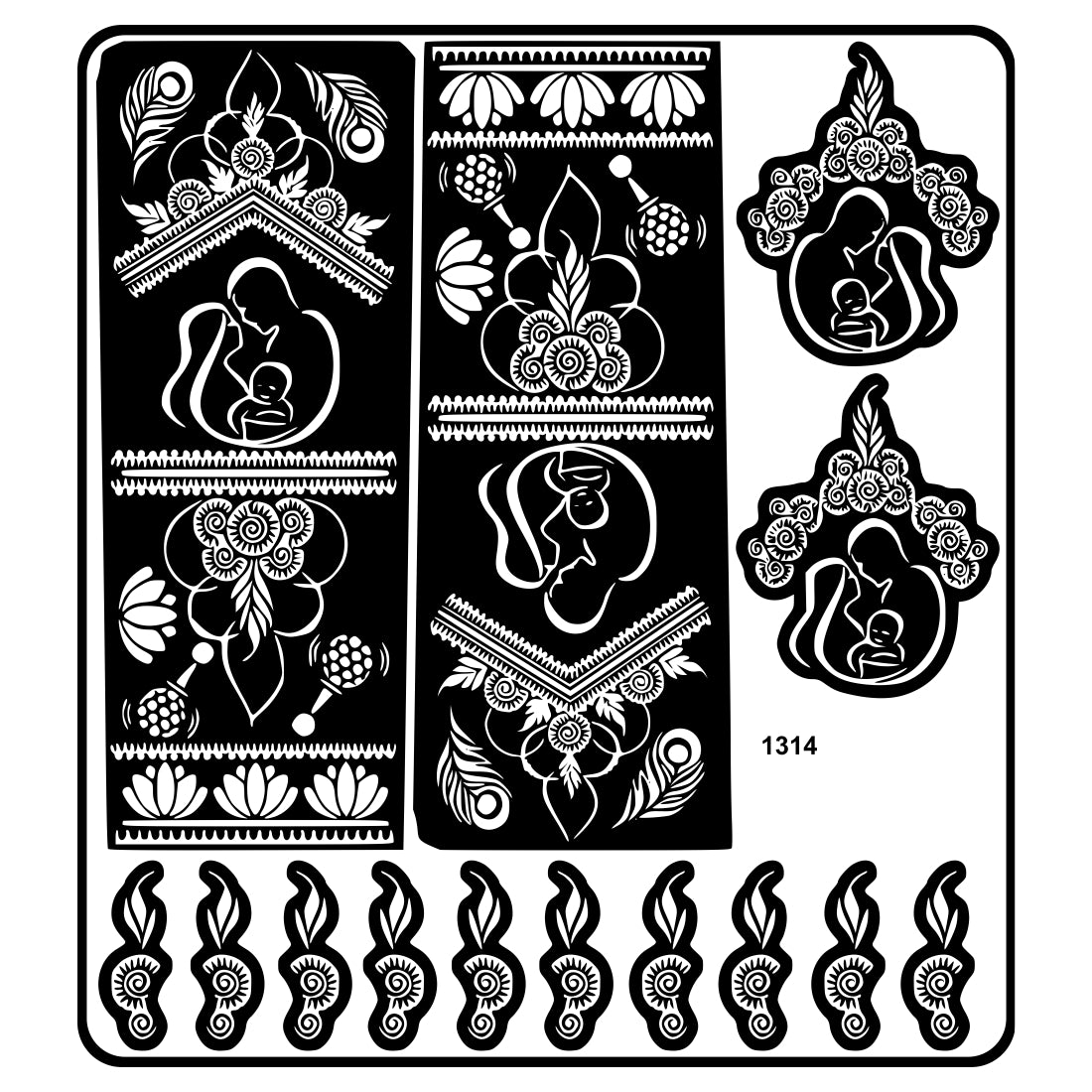 Mother And Child Mehndi Stencil Sticker With Floral And Traditional Patterns For Baby Shower Fanstion