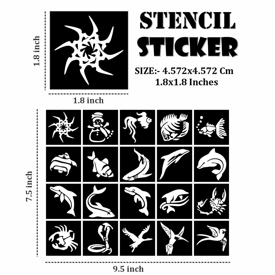 Dolphin, star and Multi Designs Small Stencil Sticker For Kids |Kids can decorate notebooks, drawings, or school projects with Stencil stickers