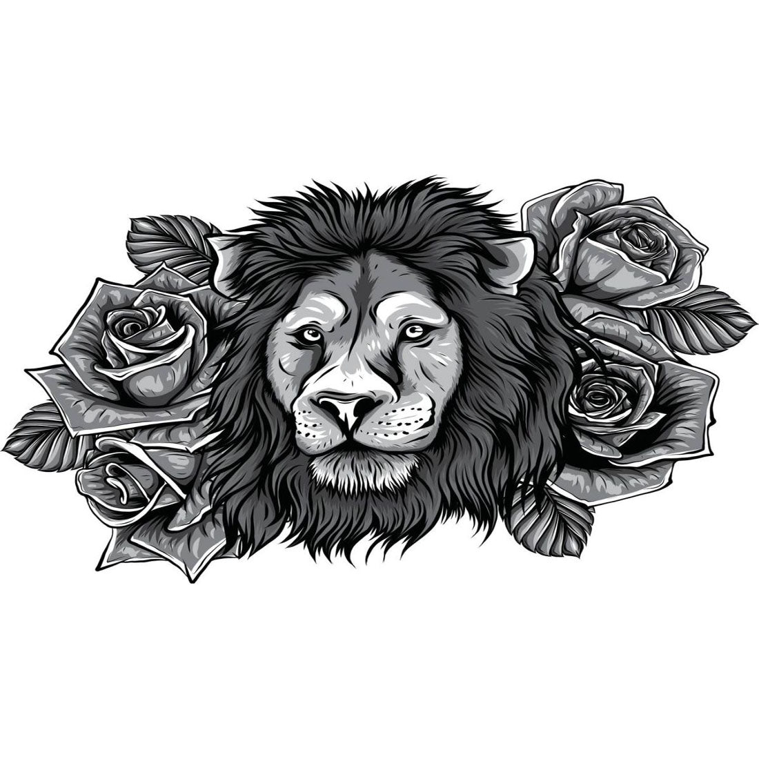 Temporary Tattoowala Black Lion With Rose Temporary Tattoo for Men and Women Waterproof Sticker