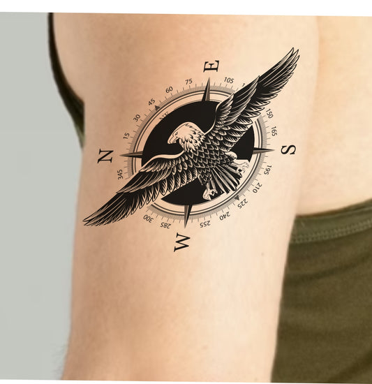 New Compass With Eagle Temporary Body Tattoo For Men and Woman