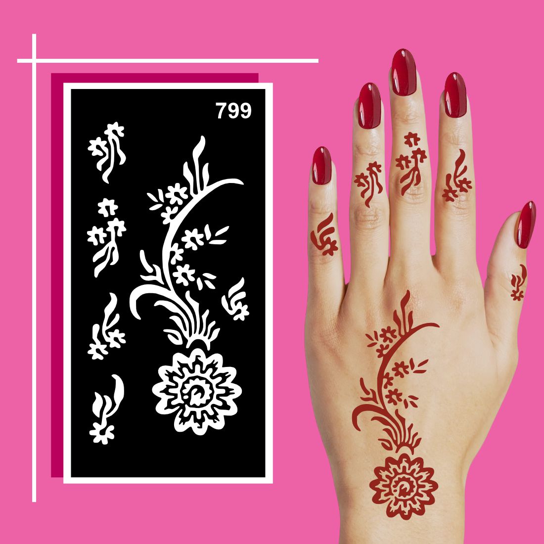 Bold Flower and Vine Style Mehndi Stencil Stickers for Quick Glam Look