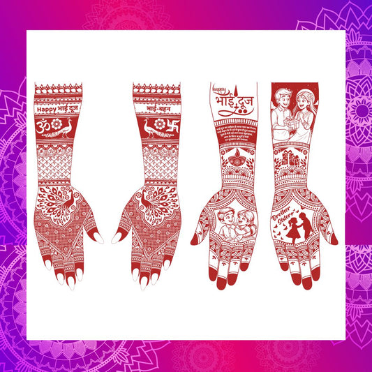 Bhai Dooj Mehndi Tattoo Design for Hands Traditional Brother-Sister Festival Henna Art Beautiful Bhai Behan Mehndi tattoo Design for
