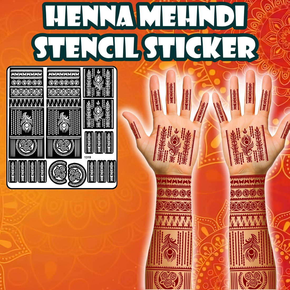 Couple And Floral Mehndi Stencil Sticker With Traditional Patterns With Bride Designs