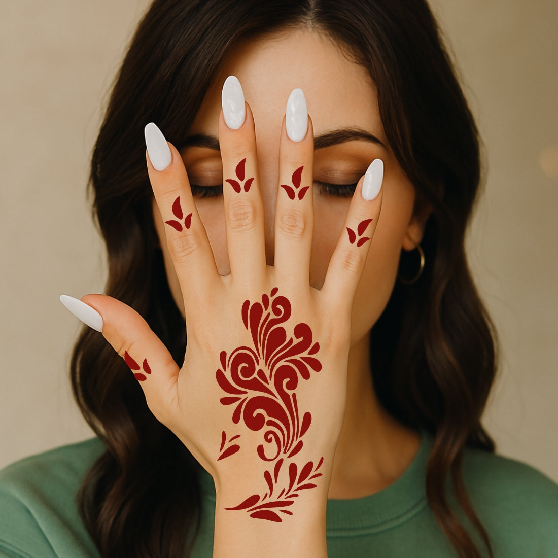 Flower Simple and Quick Mehndi Stencil Sticker One Set For Each Hand