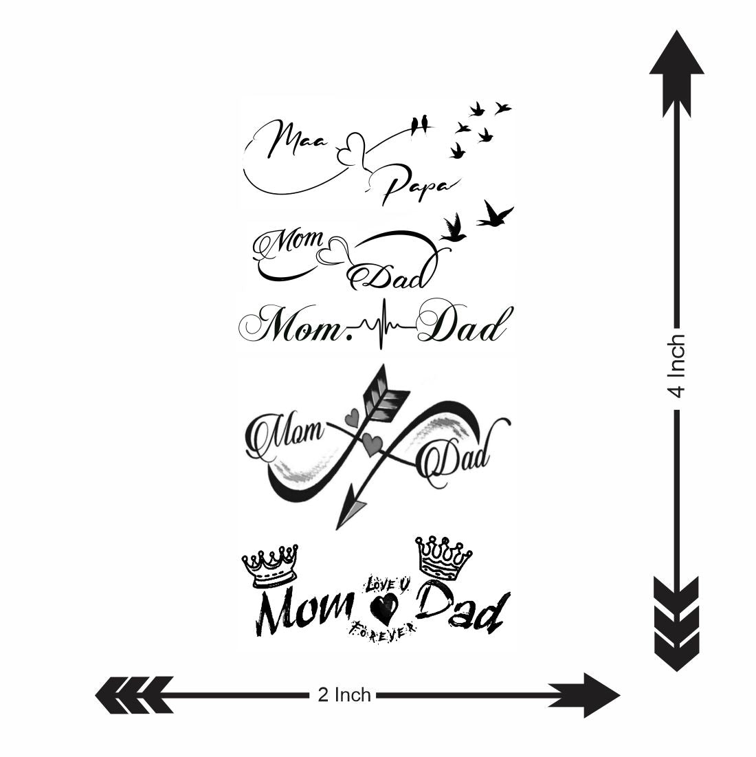 Temporary Tattoowala Mom Dad 6 Pcs Tattoo Family Waterproof Temporary Body Tattoo