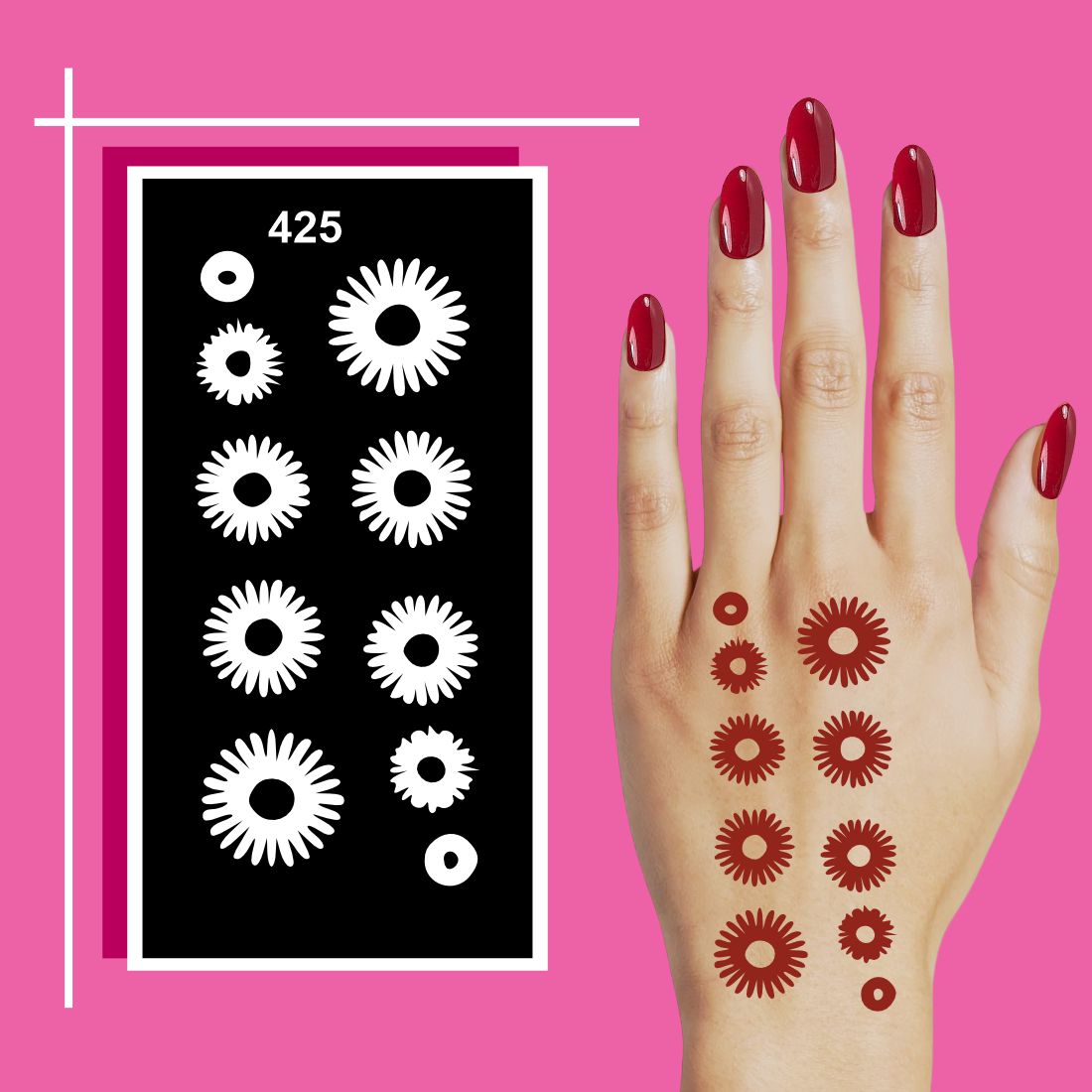 Mehndi Design Stencil Stickers with Floral and Mandala Elements For Kids & Adults Both Sticker