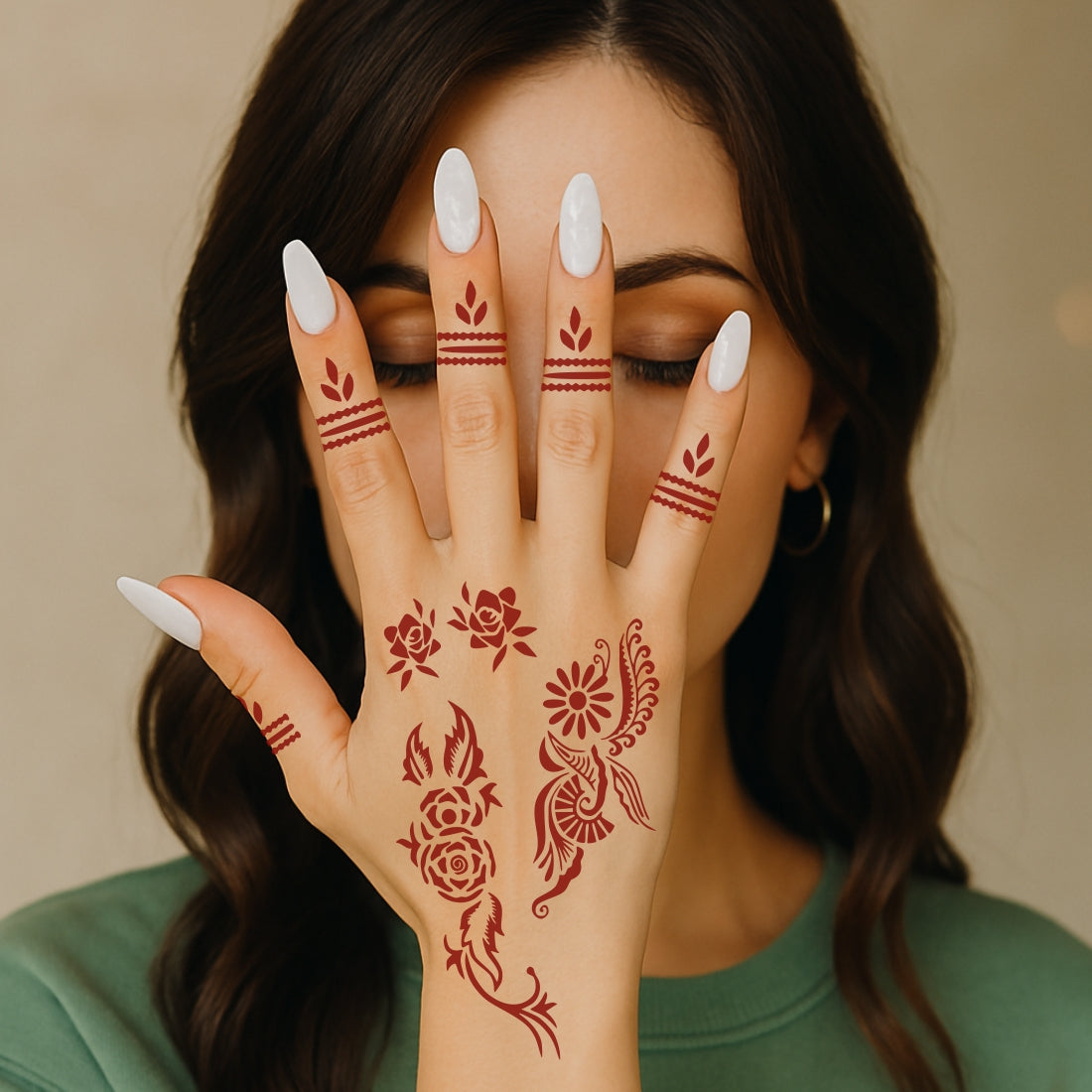 Rose Feather Mehndi Art Sticker With Beautiful Stencil Mehndi Sticker One Set For Each Hand