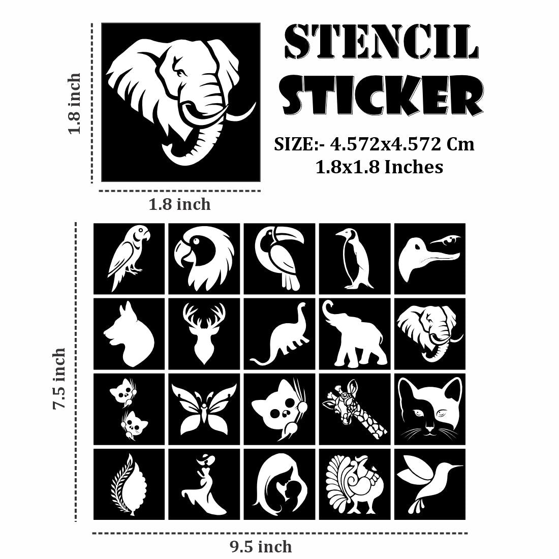 Elephant, Bird, Parrot And Multi Designs Small Stencil Sticker For Kids Stencil Sticker |Kids can decorate notebooks, drawings, or school projects with Stencil stickers