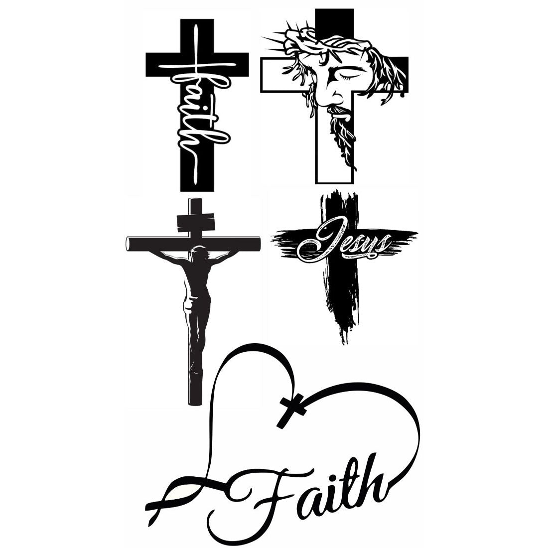 Temporary Tattoowala Jesus Crosss 5 in 1 Temporary Tattoo for Men and Women Sticker