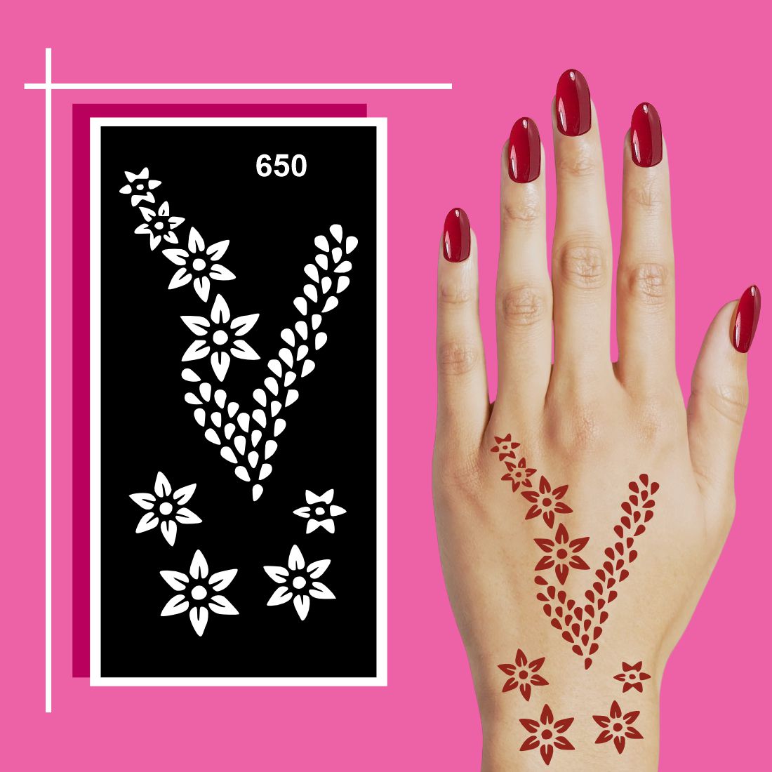 Finger Art Mehndi Stencil Templates with Floral Curves