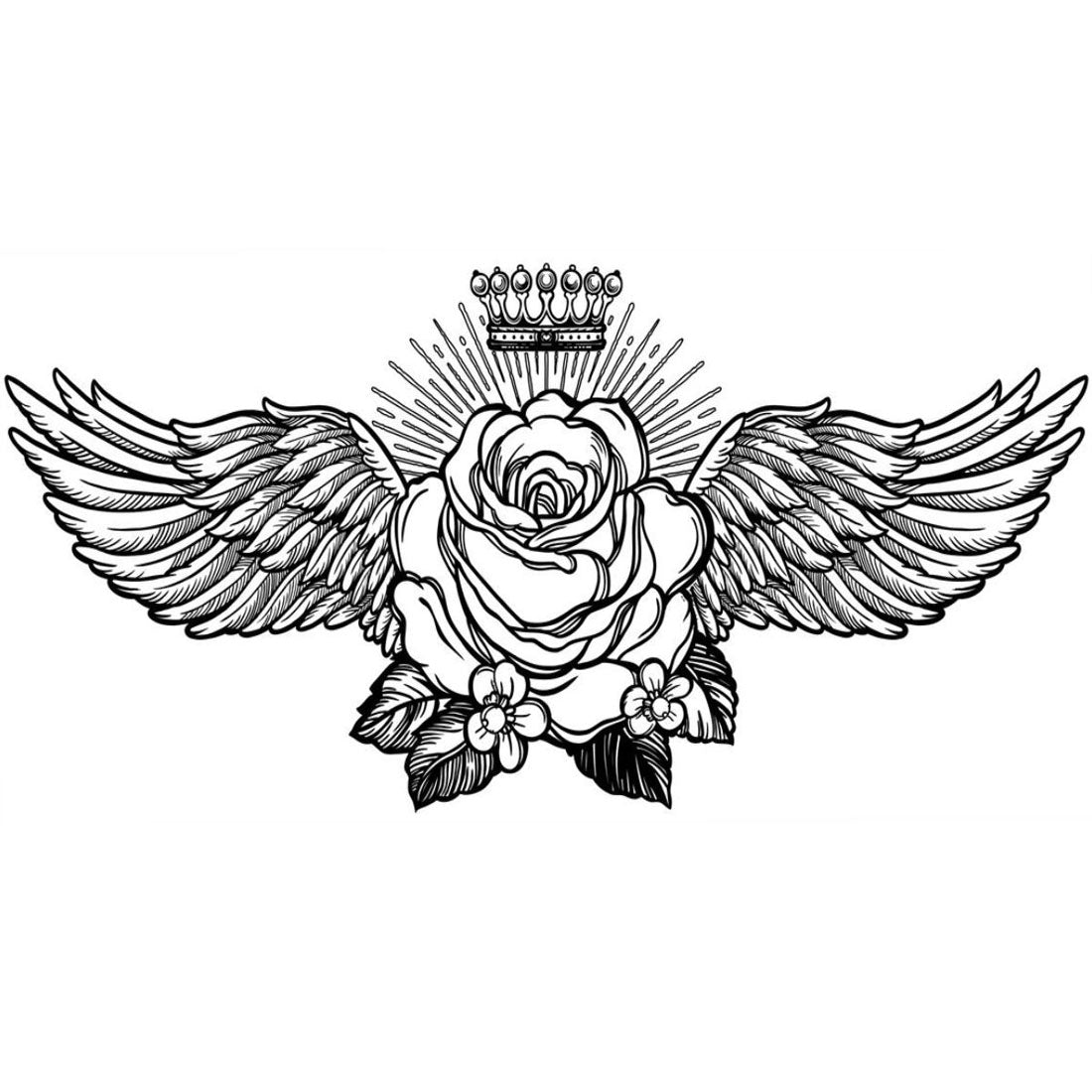 Temporary Tattoowala Black Rose Wing Crown Temporary Tattoo for Men and Women Waterproof Sticker