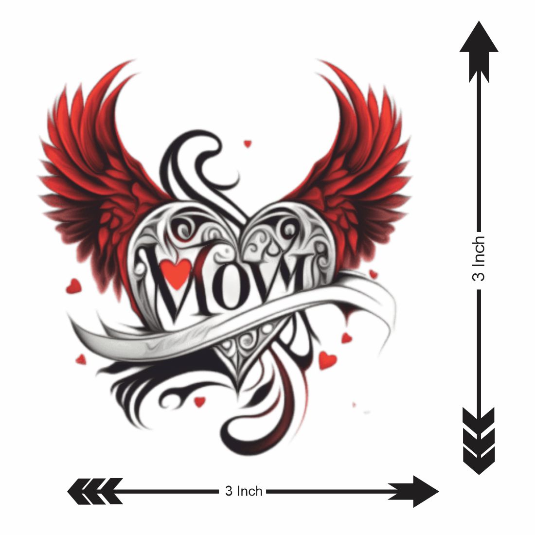 Temporary Tattoowala Heart Mom with Wings Tattoo on Hand Waterproof Temporary Body Tattoo