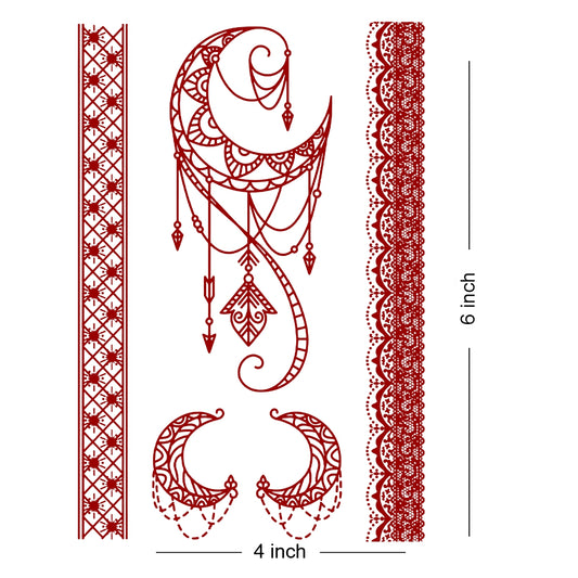 Full Border Half Moon Mehndi Tattoo For Women Waterproof Temporary Tattoo