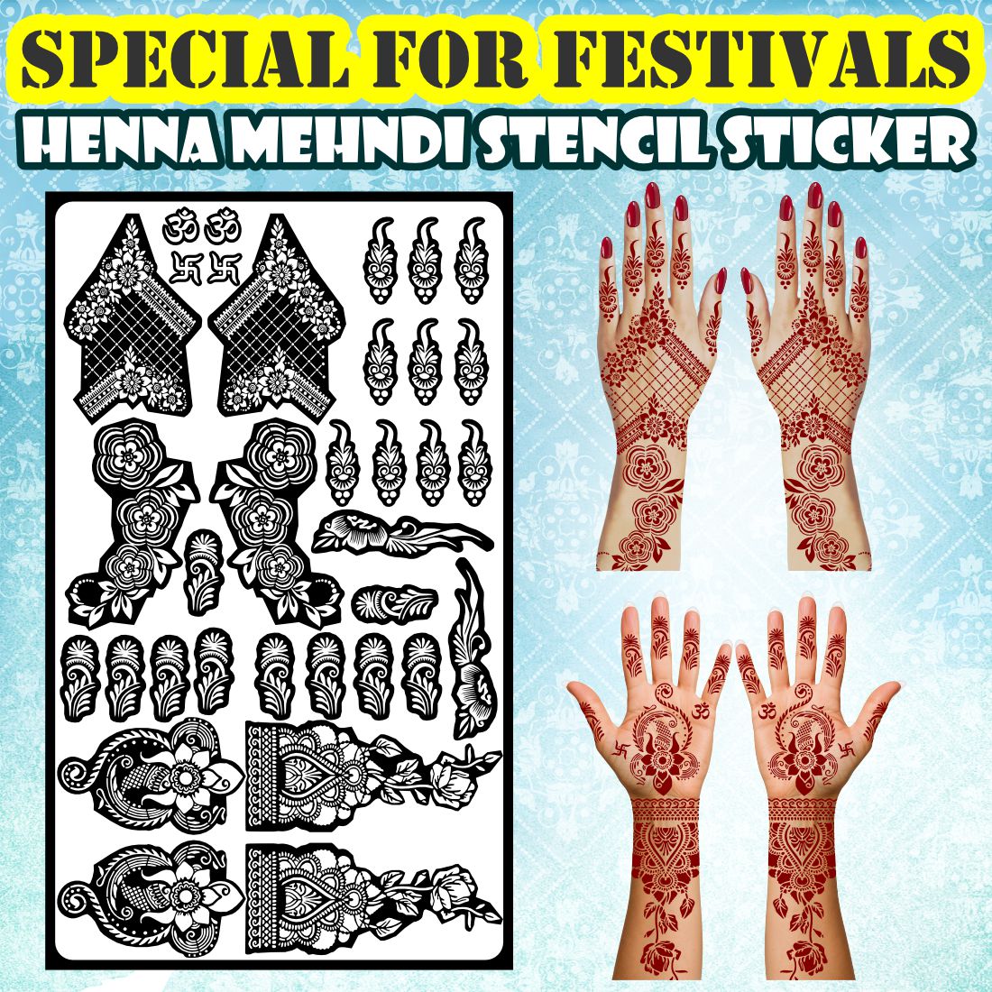 Complete Mehndi Art Stencil Sheet – Modern & Classic Fusion Designs