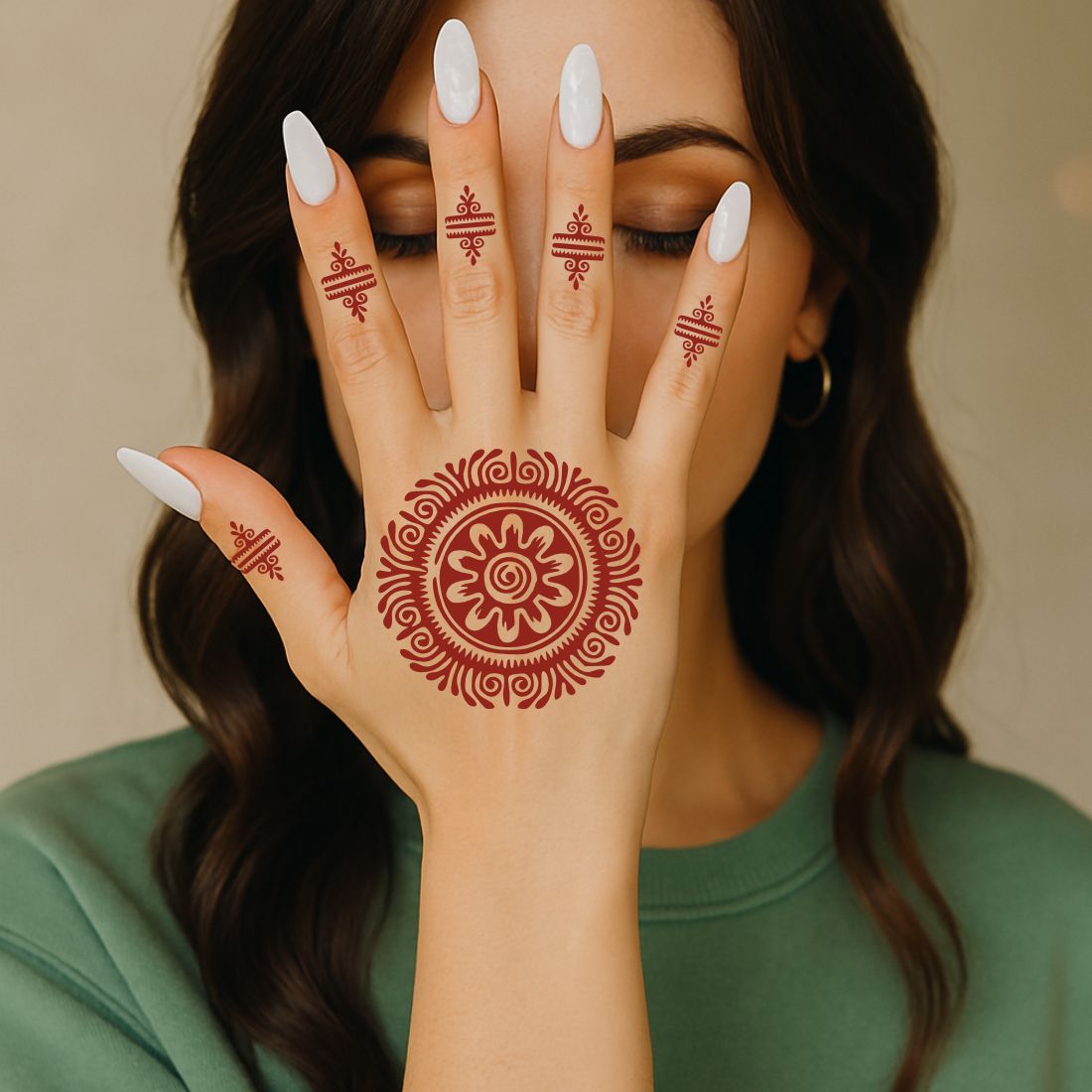 Creative Floral Mehndi Stencil Bold Roses And Artistic Finger Design Elements
