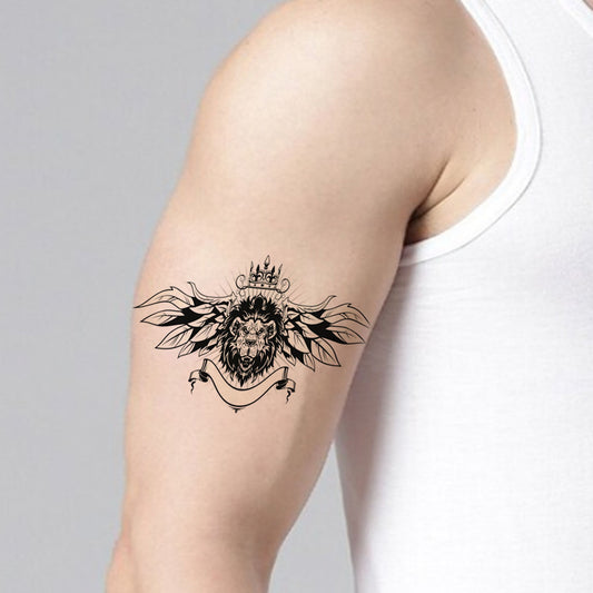 Temporary Tattoowala Black Lion Wing Crown Temporary Tattoo for Men and Women Waterproof Sticker