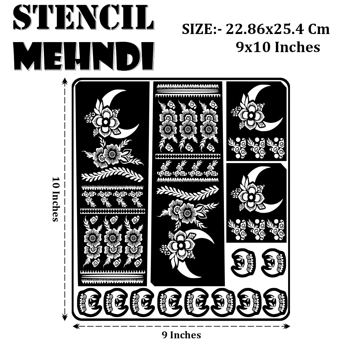 Moon And Floral Mehndi Stencil Sticker With Elegant Design Beautiful Design