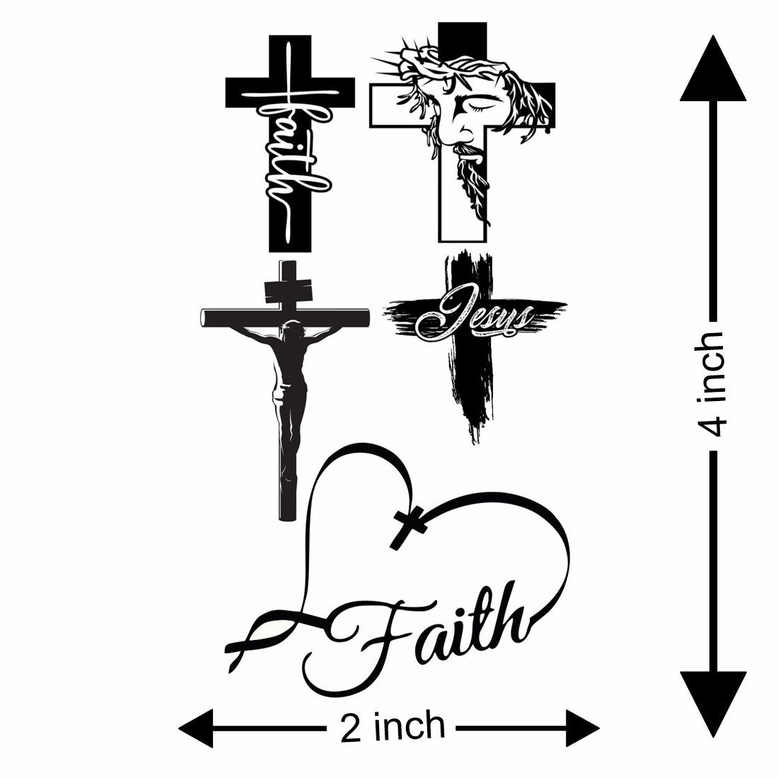 Temporary Tattoowala Jesus Crosss 5 in 1 Temporary Tattoo for Men and Women Sticker