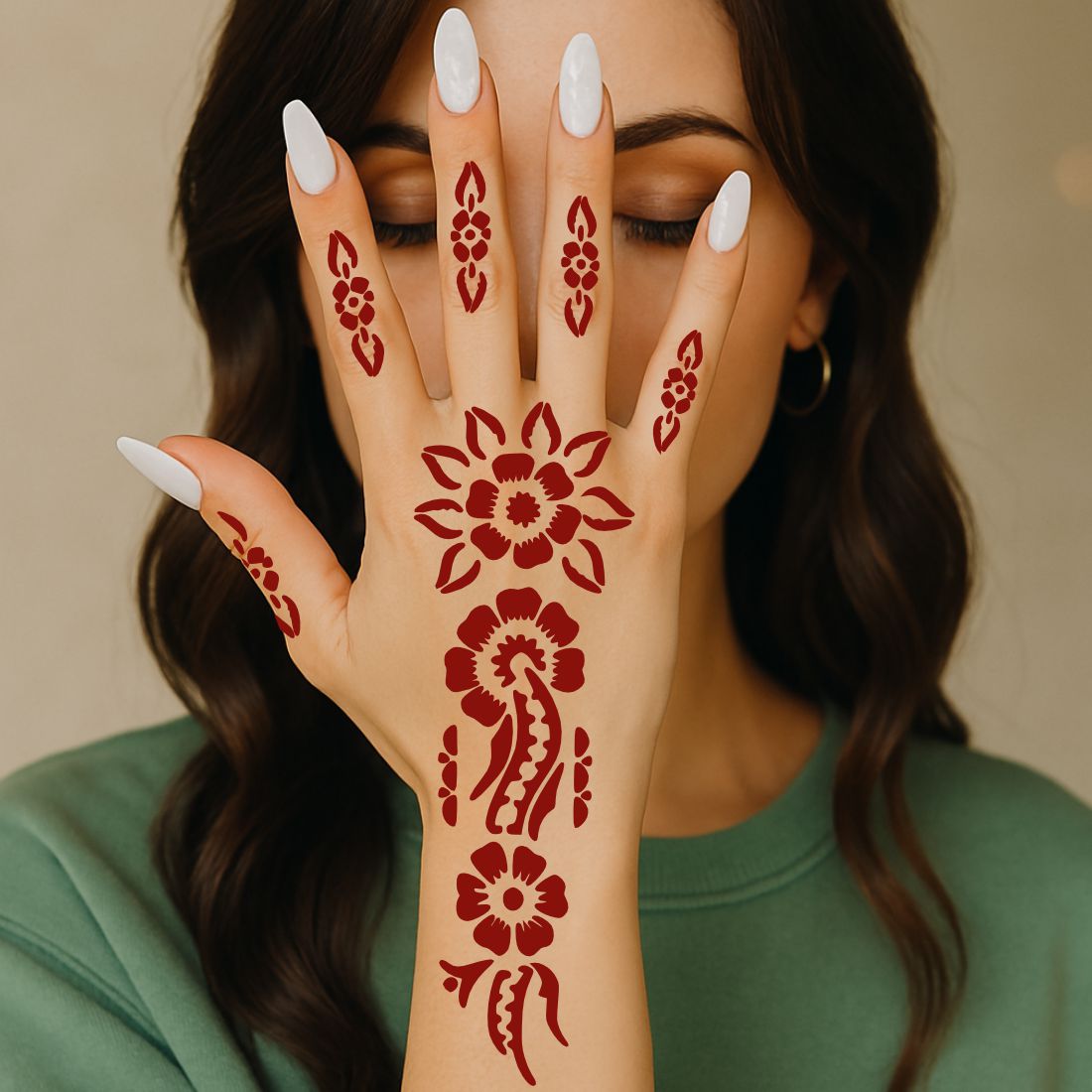Mehndi Stencil Sticker with Floral Patterns for Hands Peel And Stick Stencil Mehndi Sticker For Women, Girls And Teen-age