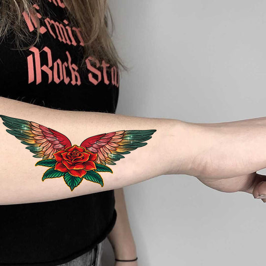 Temporary Tattoowala Rose Wing Colourful Temporary Tattoo for Men and Women Waterproof Sticker