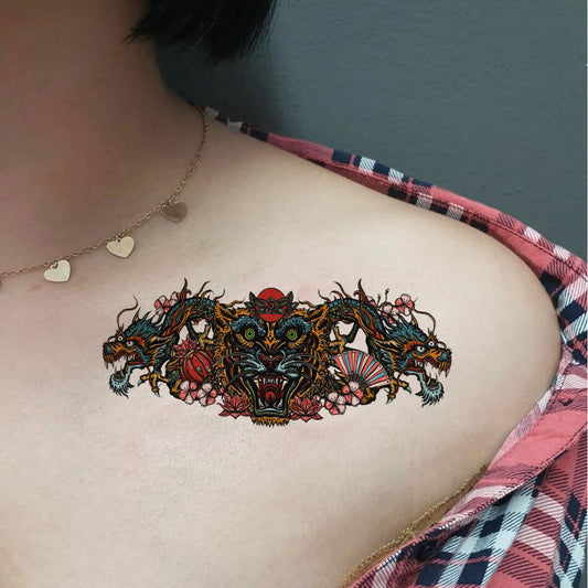 Temporary Tattoowala Dragon Tiger Trible Colourful Temporary Tattoo for Boy and Girl Waterproof Sticker