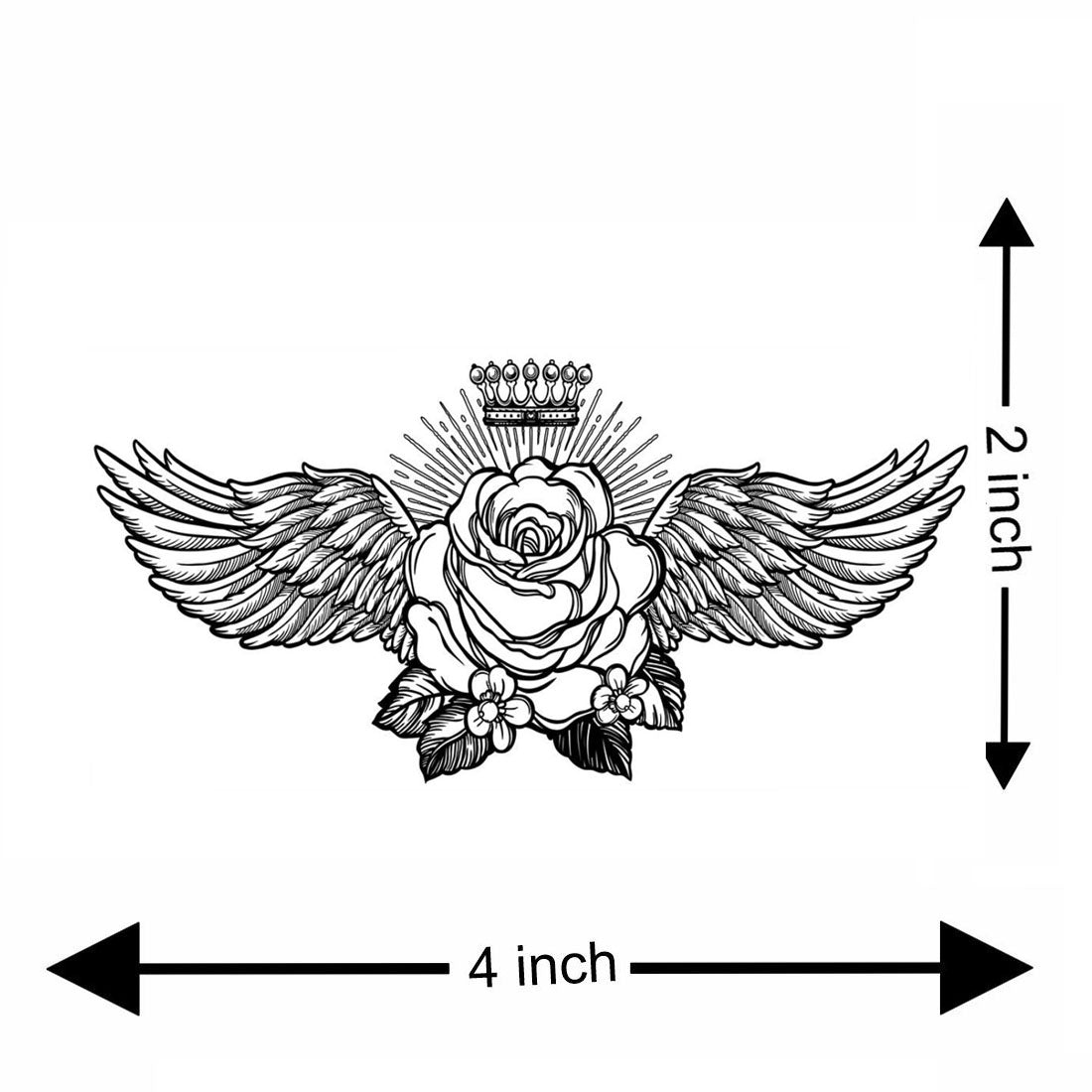 Temporary Tattoowala Black Rose Wing Crown Temporary Tattoo for Men and Women Waterproof Sticker
