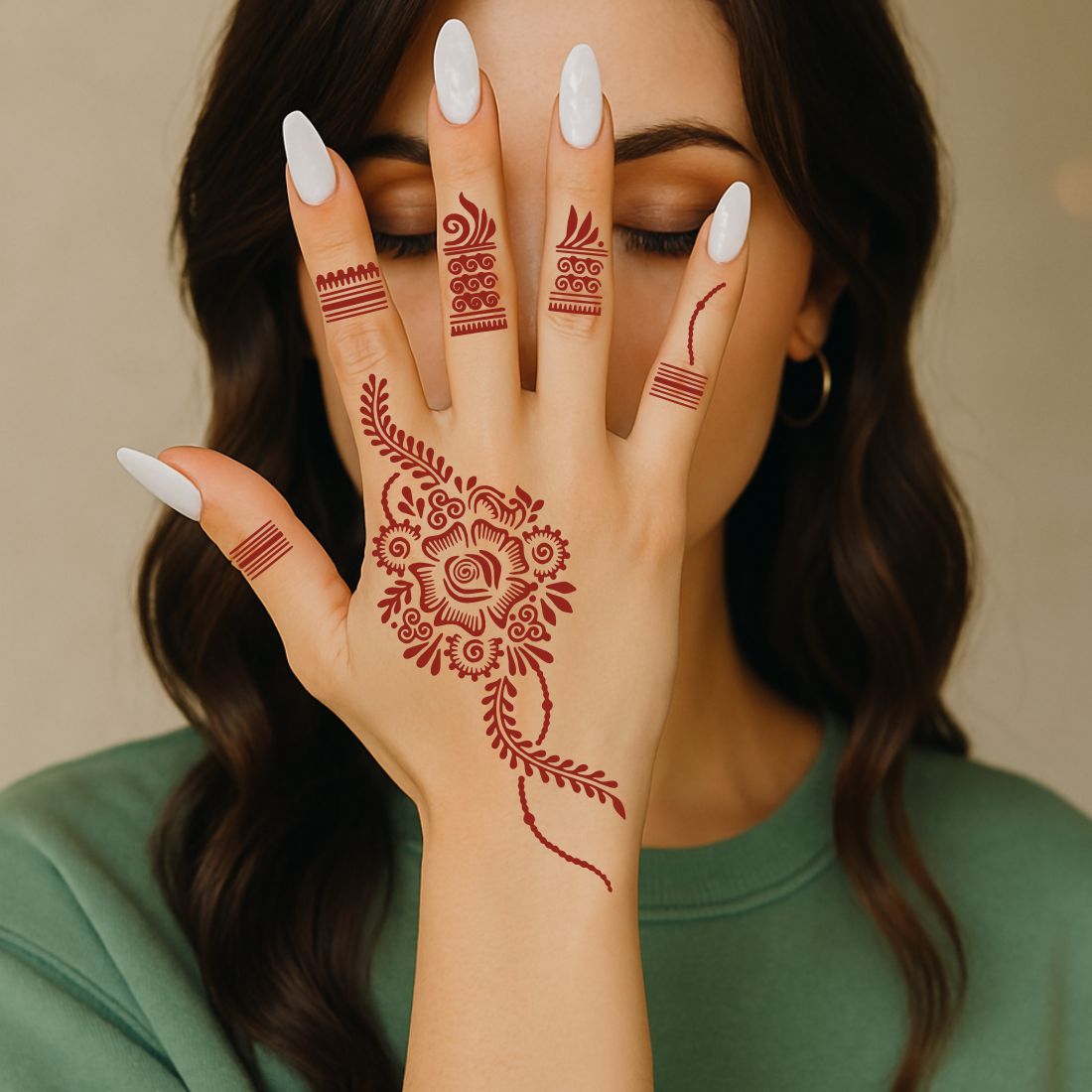 Reusable Mehndi Stencil Large Roses, Leaf Patterns, & Finger Designs