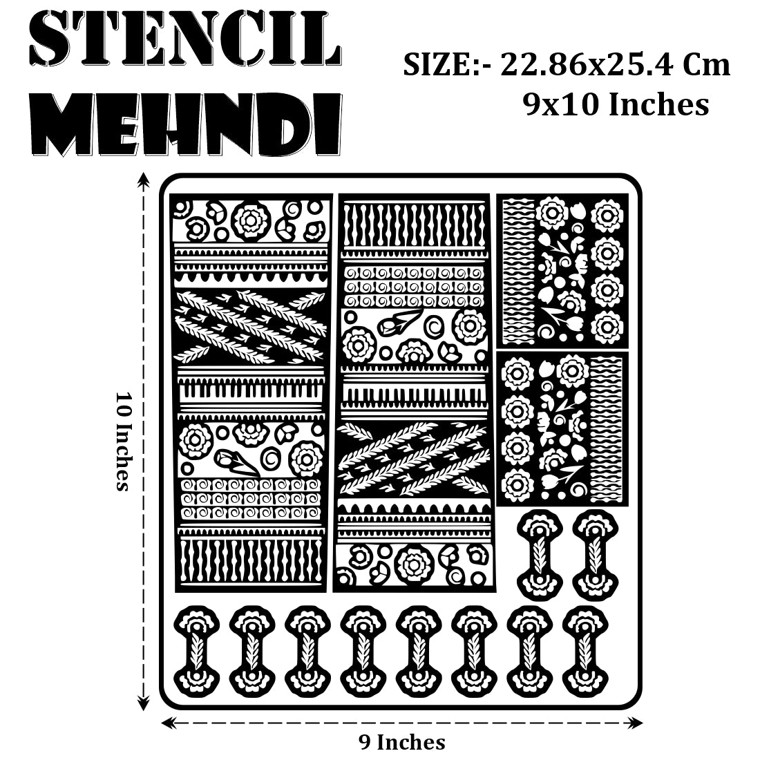 Floral And Leaf Mehndi Stencil Sticker With Traditional Patterns For Hands And Fingers Full Bride Design