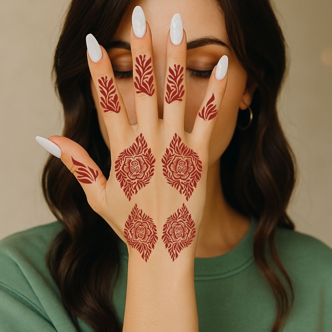 Beautiful Henna Stencil Large Leaves & Flowing Floral Design Patterns