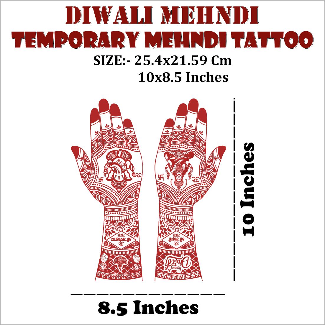 Lakshmi Ganesh Henna Mehndi Tattoo for Diwali Easy Hand Design Template for Festivals, Pooja & Bridal Celebration