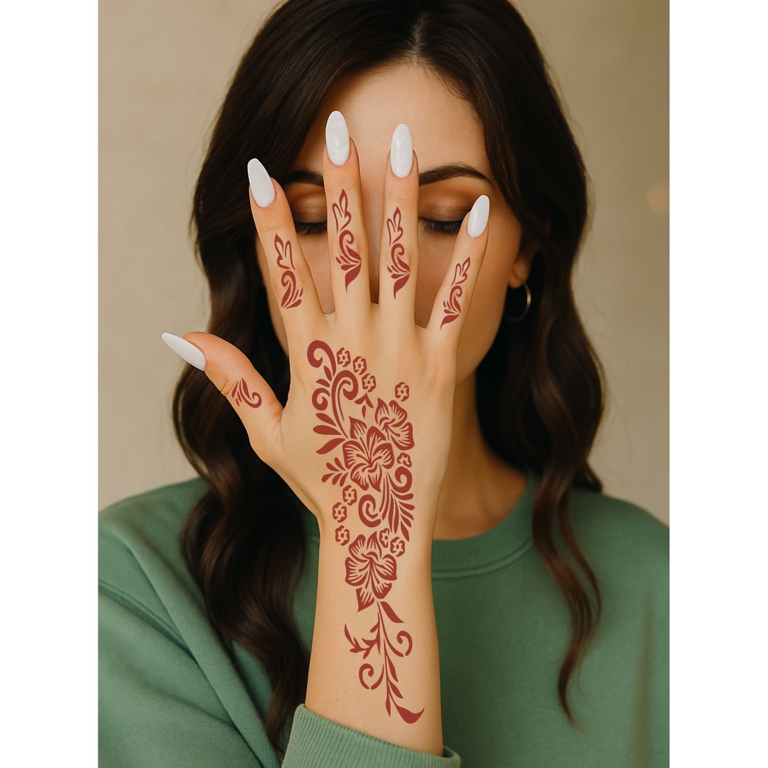 Occasion Ready Mehndi Stencil Sticker with Beautiful Floral Design Peel And Stick Stencil Mehndi Sticker For Women, Girls And Teen-age
